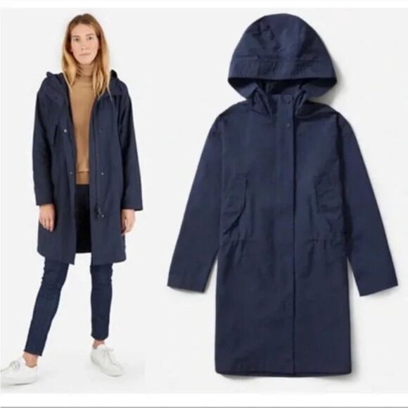 Everlane Jackets & Blazers - Everlane |xs| navy hooded weather resistant rain coat trench coat jacket carcoat
